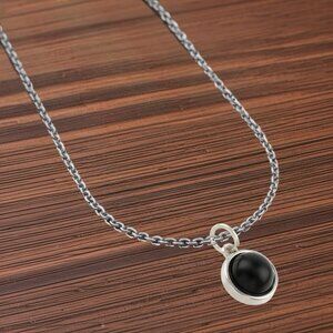 Silver Black Obsidian Gemstone Charm Necklace